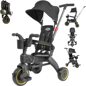 Triciclo Carriola Plegable Portatil Niños 1-5 Años 4 En 1 Color Negro