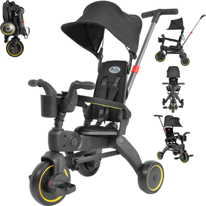 Triciclo Carriola Plegable Portatil Niños 1-5 Años 4 En 1 Color Negro