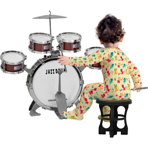 Bateria Musical Juguete Jazz Niños 7 Piezas Banco Bombo Color Vino Little Monkey