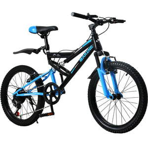 Bicicleta Montaña Infantil Niños R20 7 Vel Doble Suspension Color Azul