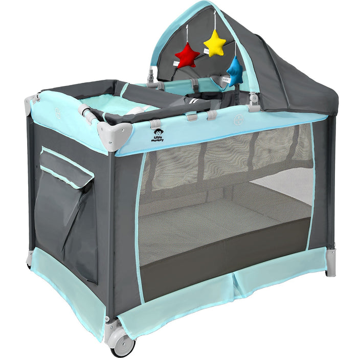 Cuna Corral Bebes Plegable Cambiador Removible Ruedas Juegos Color Azul