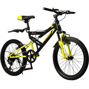 Bicicleta Montaña Infantil Niños R20 7 Vel Doble Suspension Color Amarillo