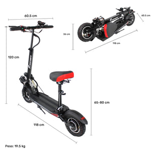 Scooter Electrico Con Asiento Luz Led Usb Alarma 48 Km/h CENTURFIT