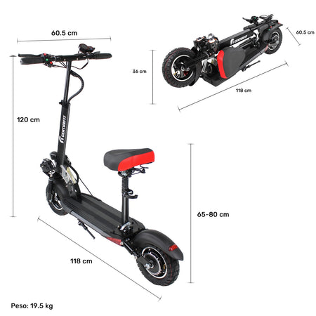 Scooter Electrico Con Asiento Luz Led Usb Alarma 48 Km/h CENTURFIT