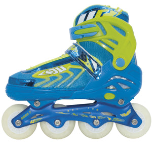 Patines En Linea con Luz Led para Niños + Equipo Proteccion (Talla 22.5 a 24) Azul