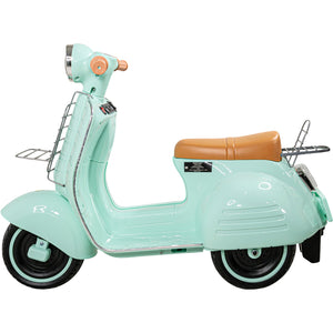 Motocicleta Montable Vintage Motoneta 12 V Luz Led Color Menta