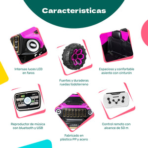 Carro Montable Electrico Control Remoto 4x4 Musica Bluetooth Fucsia