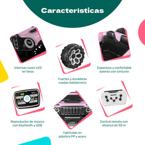 Carro Montable Electrico Control Remoto 4x4 Musica Bluetooth Color Rosa