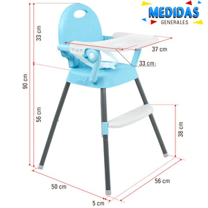 Silla Periquera Alta Bebe 3 En 1 Plegable Bandeja Ajustable