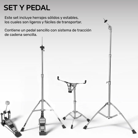 Bateria Musical Acustica 5 Piezas 22 Tambor Baquetas Audiotek Color Azul