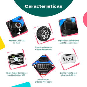 Carro Montable Electrico Control Remoto 4x4 Policia Musica Bluetooth