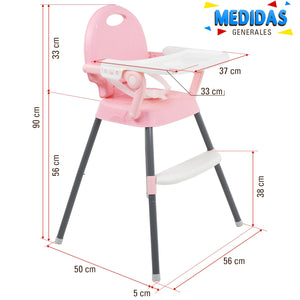 Silla Periquera Alta Bebe Plegable 3 En 1 Bandeja Ajustable