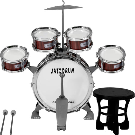 Bateria Musical Juguete Jazz Niños 7 Piezas Banco Bombo Color Vino Little Monkey
