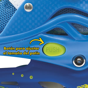 Patines En Linea con Luz Led para Niños + Equipo Proteccion (Talla 22.5 a 24) Azul