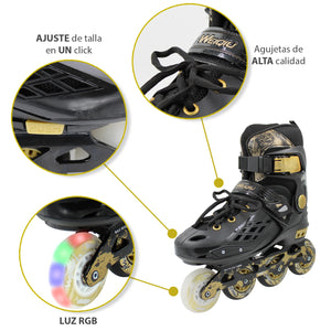 Patines En Linea Profesionales para Adulto Llantas (talla 21-23) Premium Color Gold Led
