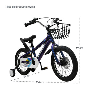 Bicicleta Infantil Niños Azul Rodada 16 Ruedas Entrenamiento Azul Cromo