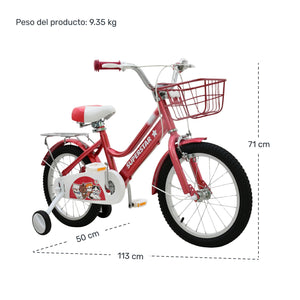 Bicicleta Infantil Roja Niños Rodada 16 Con Canasta Color Rosa
