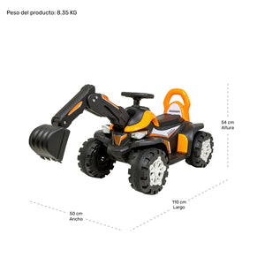Excavadora Montable Eléctrica 6v Niño Naranja Musical Luz