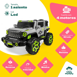Carro Montable Electrico Control Remoto 4x4 Gris Musica Bluetooth