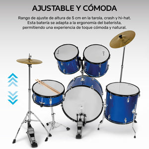 Bateria Musical Acustica 5 Piezas 22 Tambor Baquetas Audiotek Color Azul