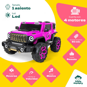 Carro Montable Electrico Control Remoto 4x4 Musica Bluetooth Fucsia