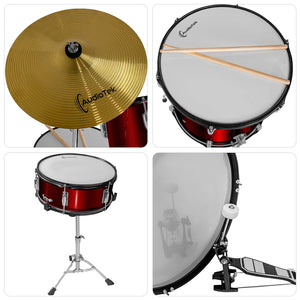Bateria Musical Acustica 5 Piezas 22 Tambor Baquetas Audiotek Color Rojo