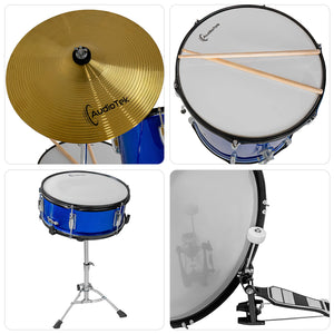 Bateria Musical Acustica 5 Piezas 22 Tambor Baquetas Audiotek Color Azul