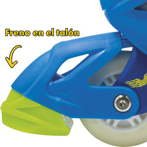Patines En Linea con Luz Led para Niños + Equipo Proteccion (Talla 22.5 a 24) Azul