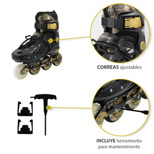 Patines En Linea Profesionales para Adulto Llantas (talla 21-23) Premium Color Gold Led