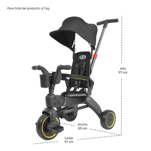 Triciclo Carriola Plegable Portatil Niños 1-5 Años 4 En 1 Color Negro