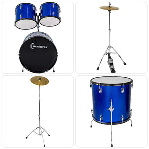 Bateria Musical Acustica 5 Piezas 22 Tambor Baquetas Audiotek Color Azul