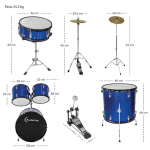 Bateria Musical Acustica 5 Piezas 22 Tambor Baquetas Audiotek Color Azul