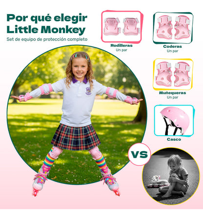 Patines Linea 4 Ruedas Luz Led Niños Y Adultos Kit Seguridad CHICO