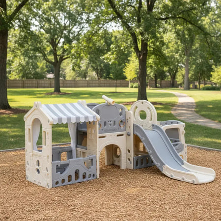 Juego Infantil Tobogan Resbaladilla Centro Juegos 10 En 1 Color Gris