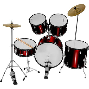 Bateria Musical Acustica 5 Piezas 22 Tambor Baquetas Audiotek Color Rojo