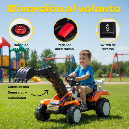 Excavadora Montable Electrico para Niños Conexion USB para Musica Luz LED Sonidos Realistas Brazo Mecanico