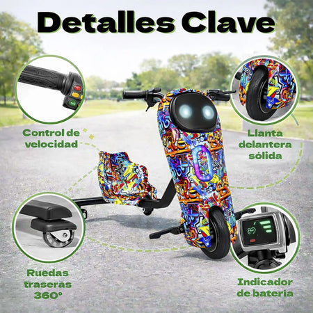 Triciclo Electrico Luz Led Bluetooth 16km Gokart Drift 360°