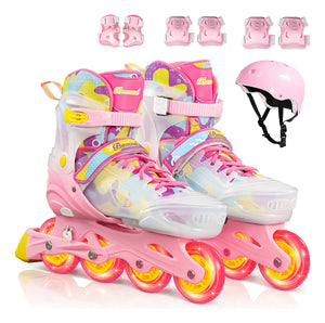 Patines Linea 4 Ruedas Luz Led Niños Y Adultos Kit Seguridad CHICO