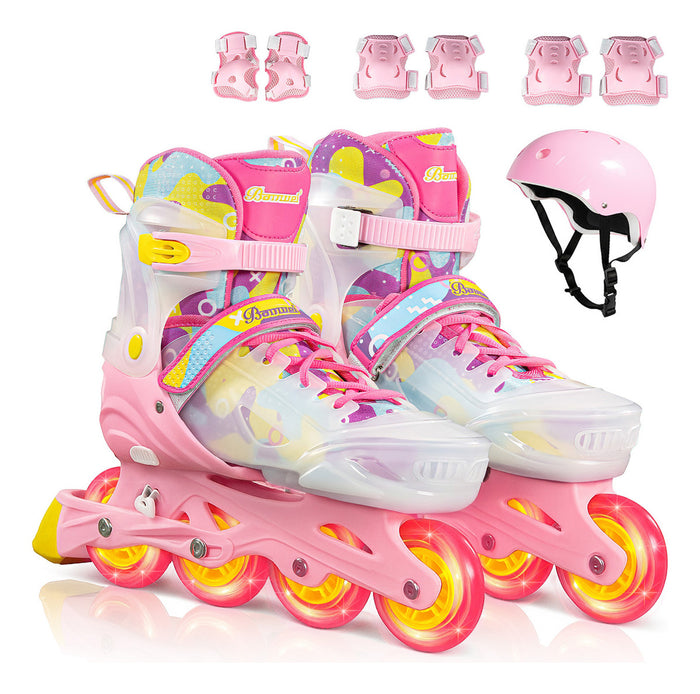 Patines Linea 4 Ruedas Luz Led Niños Y Adultos Kit Seguridad CHICO