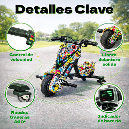 Triciclo Electrico Luz Led Bluetooth 16km Gokart Drift 360°