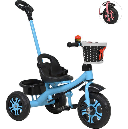 Triciclo Infantil Niños 2 En 1 Barra Empuje Cajuela Canasta