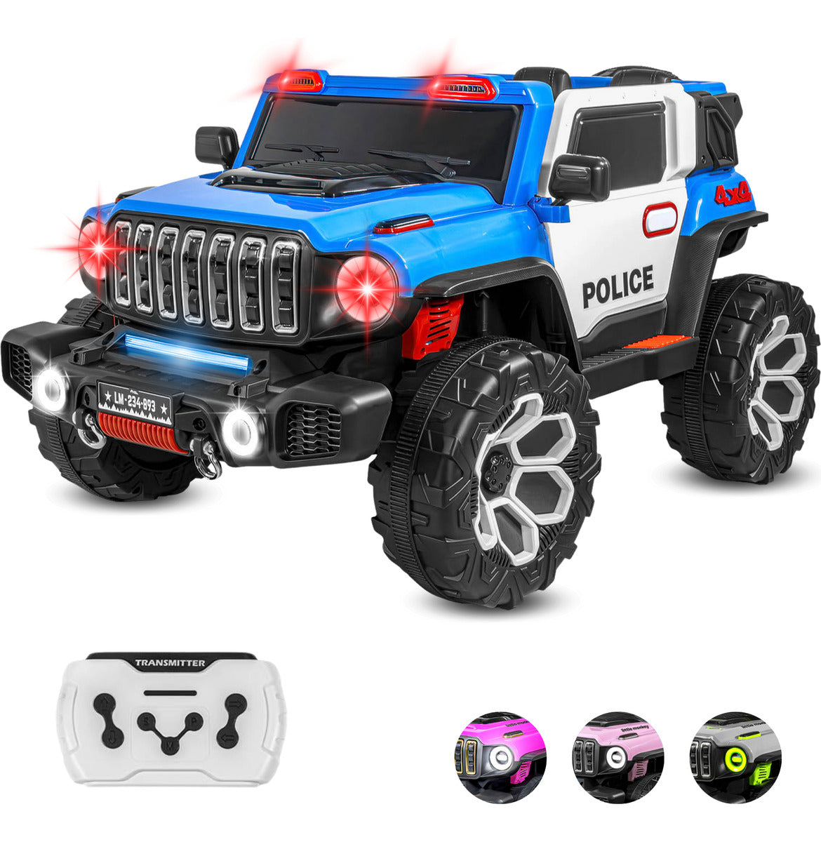 Carro Montable Electrico Control Remoto 4x4 Policia Musica Bluetooth Little Monkey