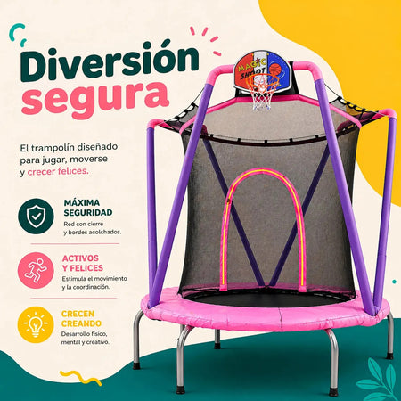 Trampolin Brincolin Infantil 163 Cm Canasta Red Seguridad Negro Rosa