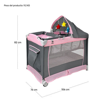 Cuna Corral Bebes Plegable Cambiador Removible Ruedas Juegos Rosa