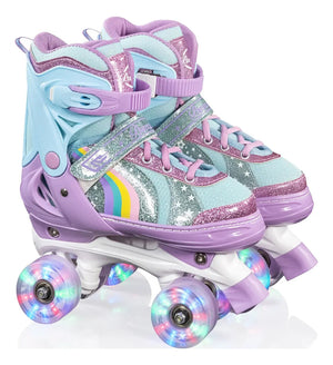 Patines 4 Ruedas Luz Led Ajustables Niñas Niños Estilo Quad Color Morado Talla De Los Patines Xch Tamaño De Las Ruedas 55 Mm