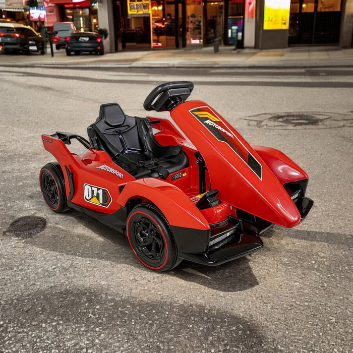 Montable Go Kart 12v Rojo Con Luces Sonido Y Control Remoto