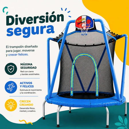 Trampolin Brincolin Infantil 163 Cm Canasta Red Seguridad Negro Azul