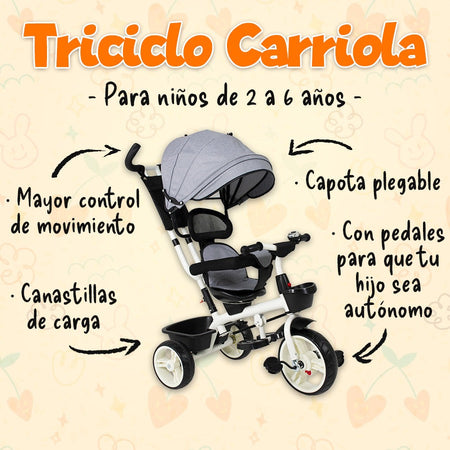 Triciclo Bicicleta Carriola Paseo Bebes 2-6 Años Asiento 360