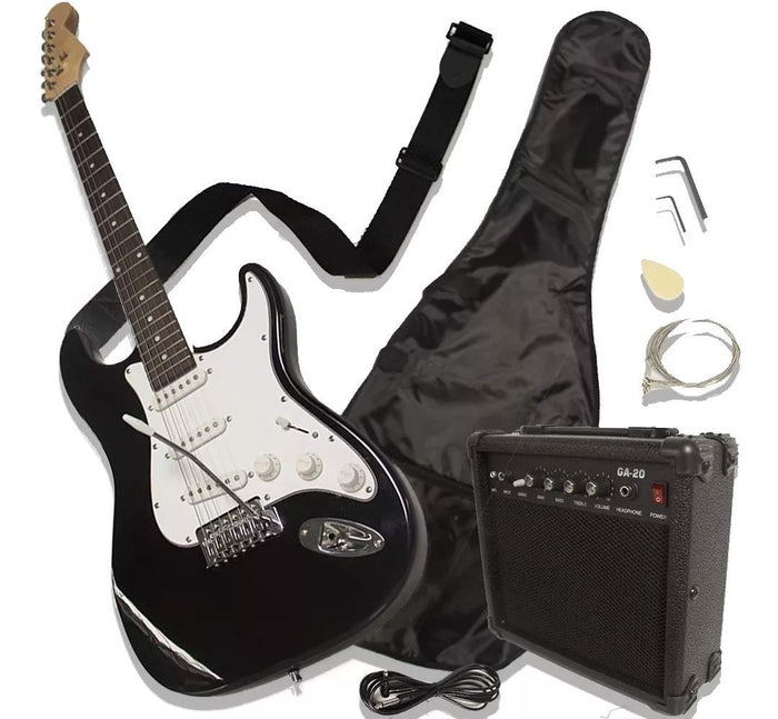Guitarra Eléctrica Tipo Stratocaster con Amplificador Color Negro