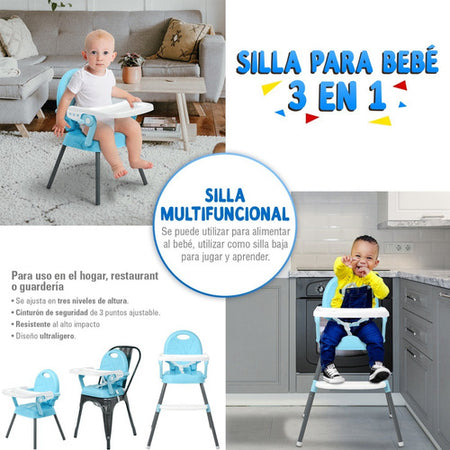 Silla Periquera Alta Bebe Plegable 3 En 1 Bandeja Ajustable